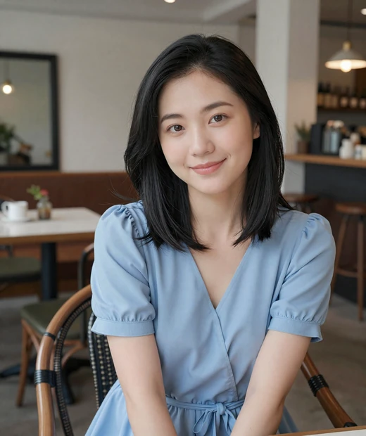 Mina in a cafe featured as an active asian online dating profile on Nikadate